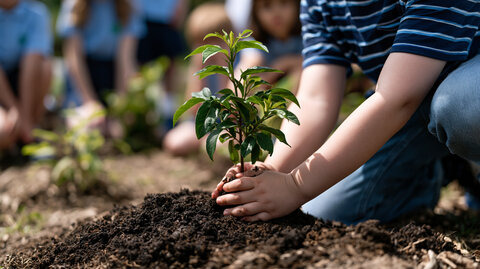 a kid planting the tree